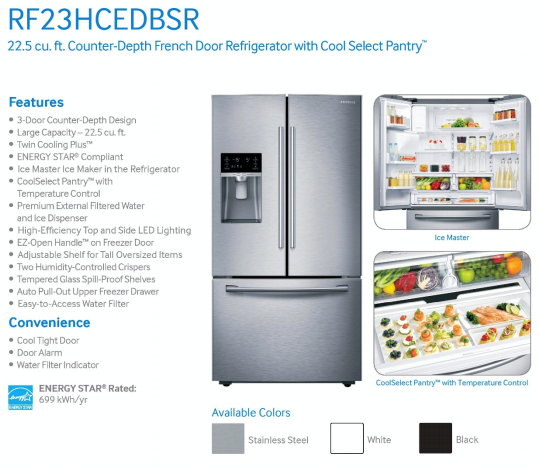 Samsung Rf23hcedbsr 36 Inch French Door Refrigerator With Twin Cooling Plus System Coolselect Pantry Ez Open Handle Adjustable Three Way Shelf Led Lighting Ice Maker External Filtered Ice Water Dispenser 22 5 Cu Ft Capacity And